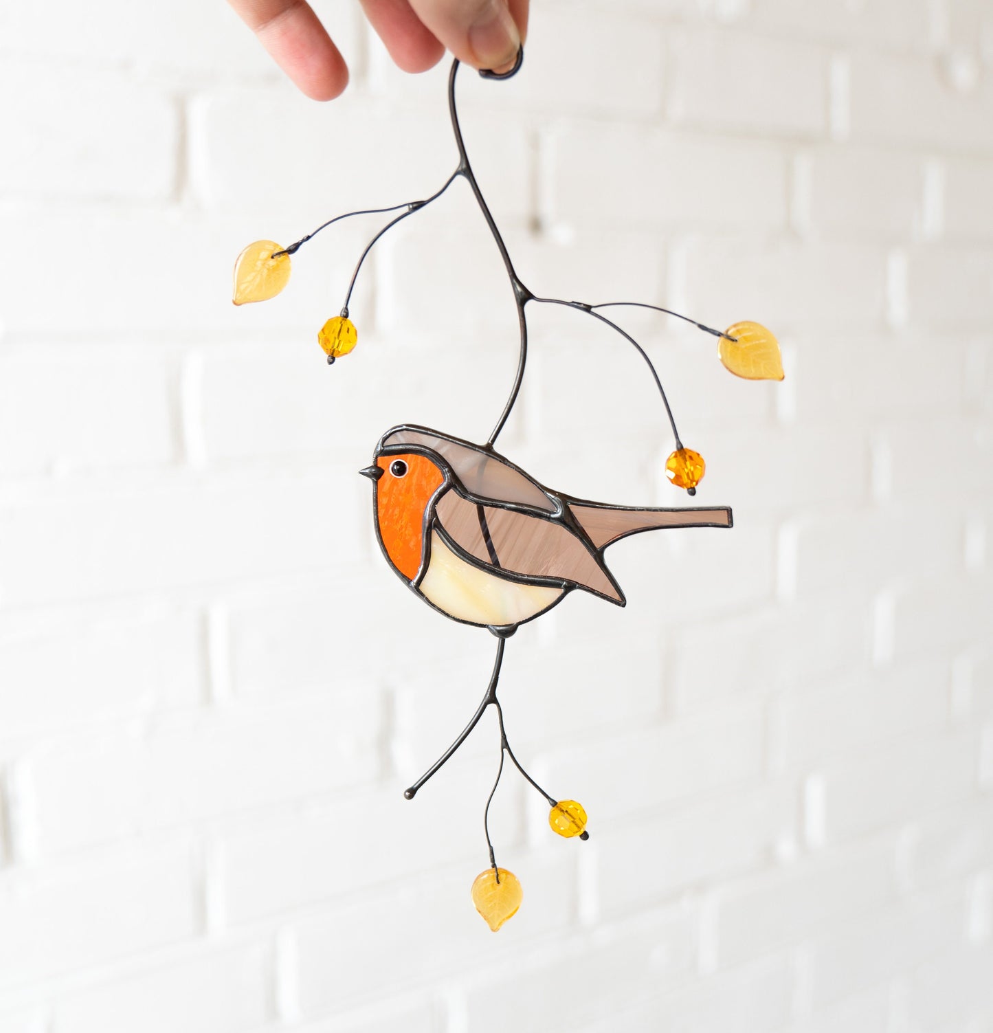 Robin bird stained glass window hangings House warming gifts new home Stained glass bird suncatcher - Image 10