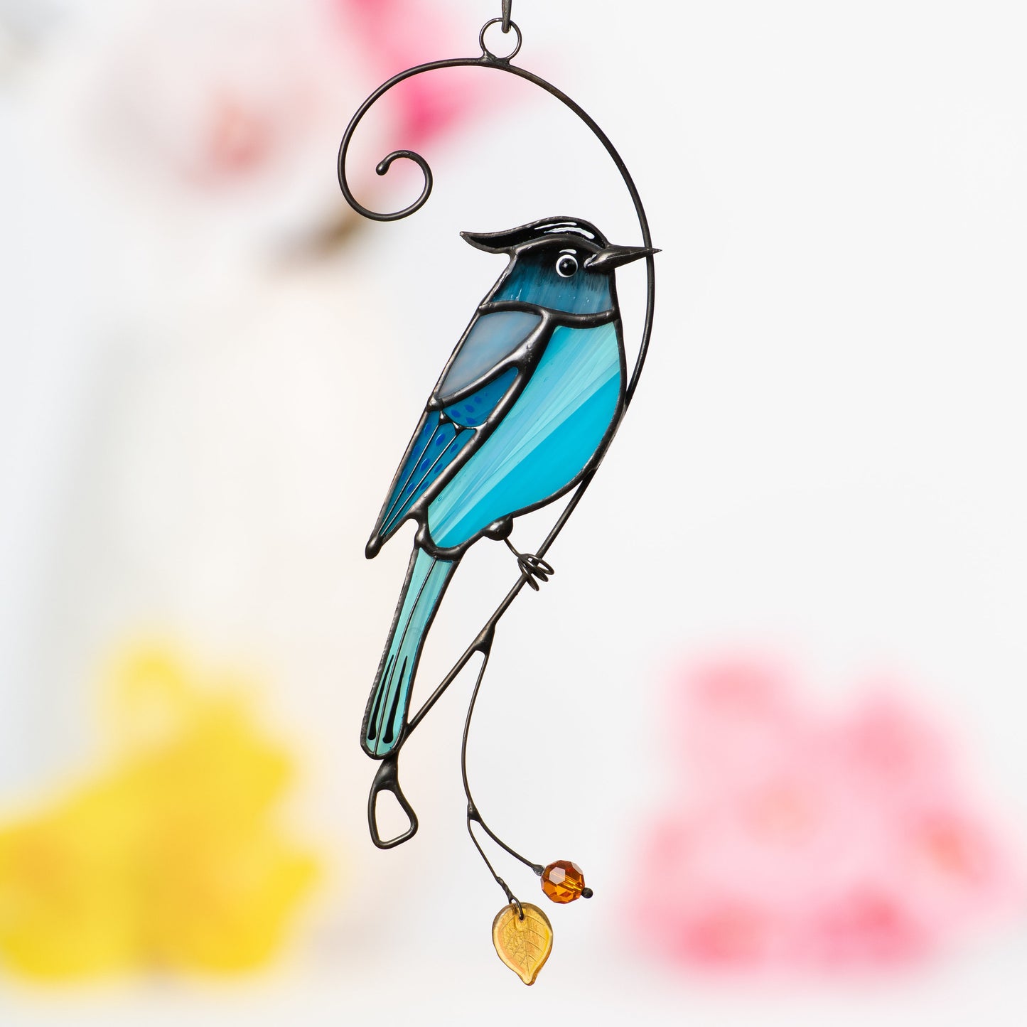 Steller jay stained glass bird suncatcher Grandma gifts Custom stained glass window hangings Handmade product Fairy garden accessories - Image 12