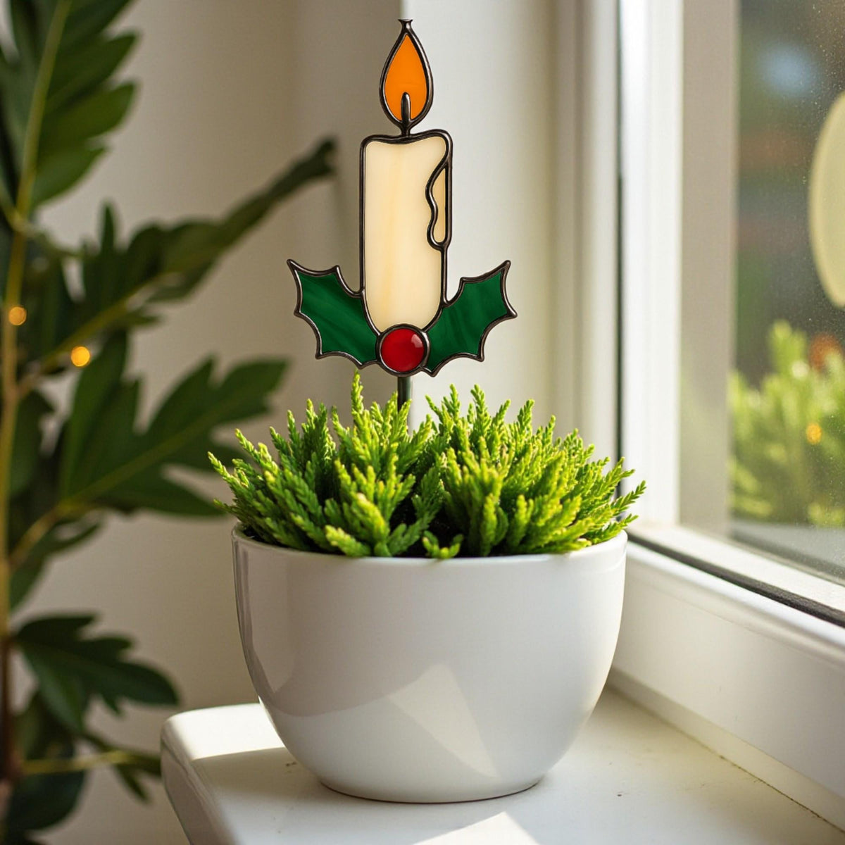 Stained Glass Candle Ornament – Handmade Christmas or Memorial Light | Holiday Window Hanging & Plant Stake Gift - Image 19