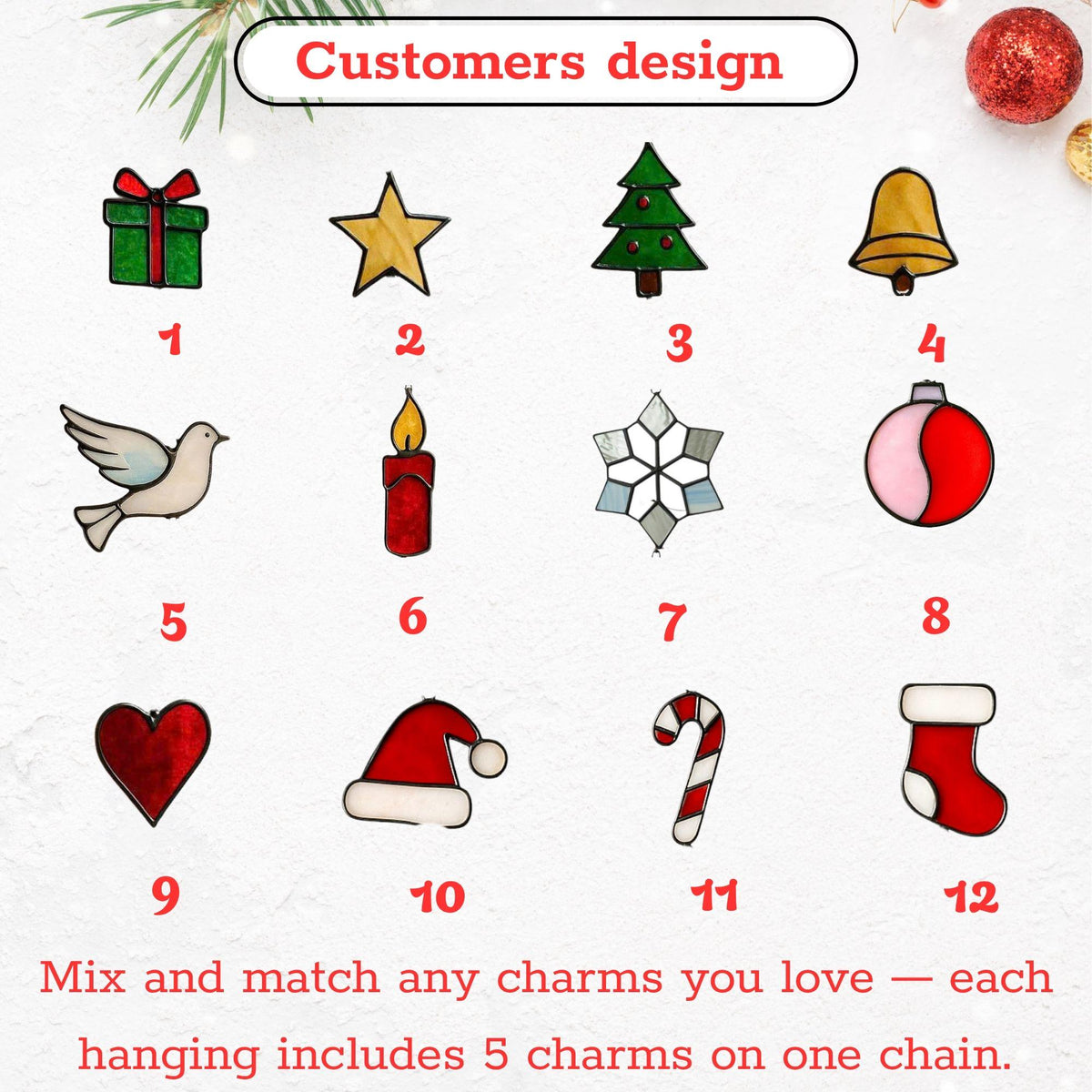 Stained Glass Christmas Suncatcher Set | Holiday Window Hanging | Christmas Tree Ornament | Handmade Glass Decor Gift - Image 20