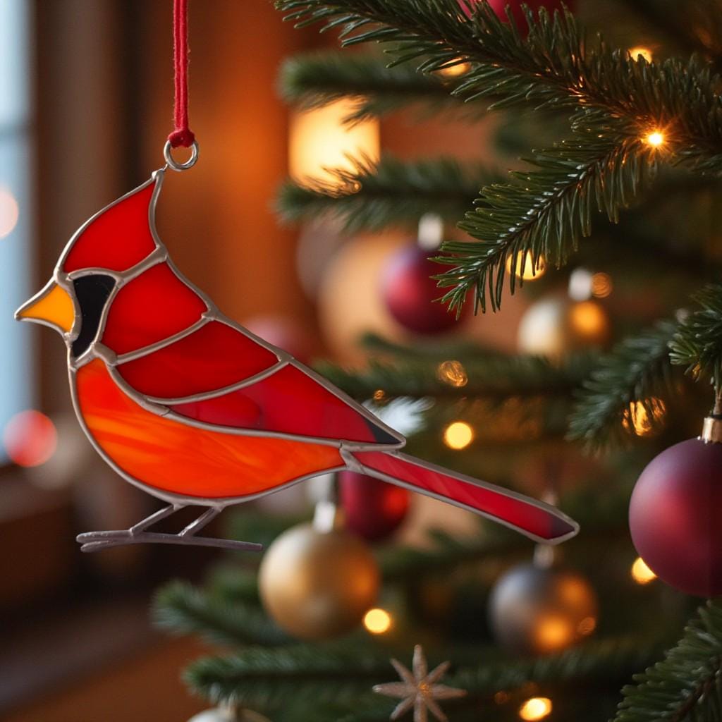 Red Cardinal Stained Glass Ornament – Handmade Bird Suncatcher | Memorial Gift, Christmas Window Decor, Sympathy or Heaven Sign, Fathers Day - Image 20