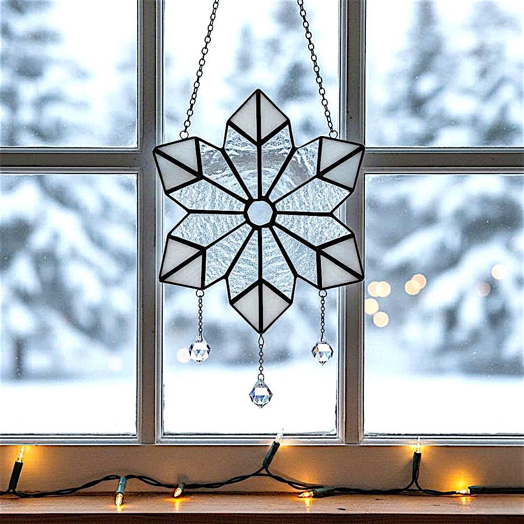 Stained Glass Snowflake Ornament, Christmas Window Suncatcher, Custom Engraved Holiday Decor, Xmas Gift for Mom, Unique Winter Decor - Image 19