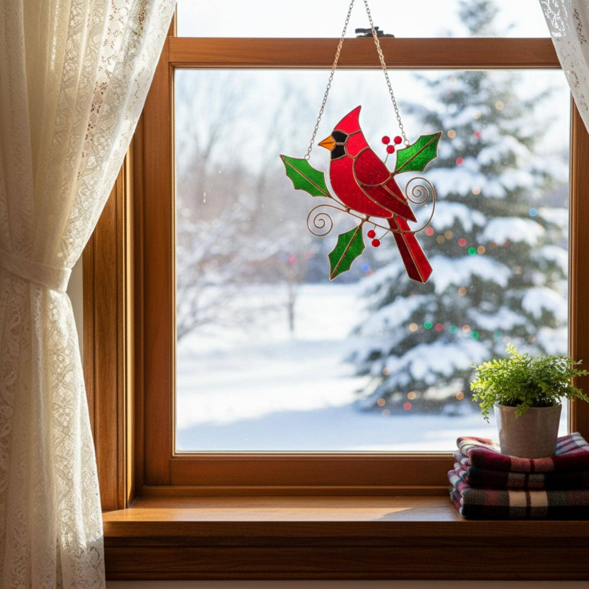 REAL Stained Glass Cardinal Bird Suncatcher, Memorial Gift for Loss of Loved One, Fathers Day Gift for Dad Mom Granma, Window Hanging Decor - Image 18