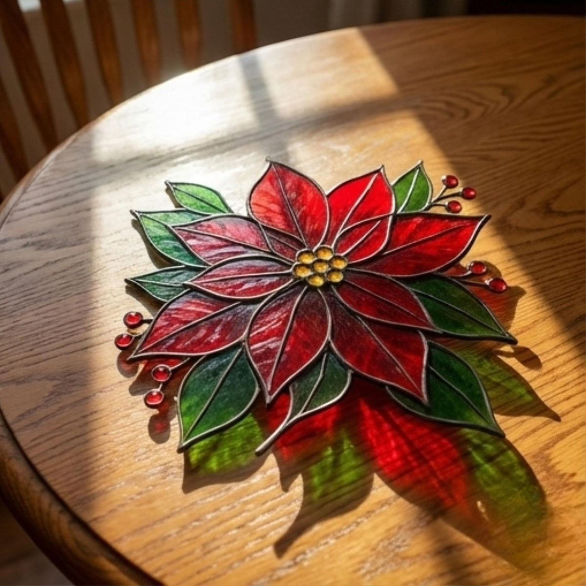 Stained Glass Poinsettia Suncatcher, Custom Christmas Window Decor, Holiday Poinsettia Gift for Mom, 5 Designs, Ready to Hang - Image 18