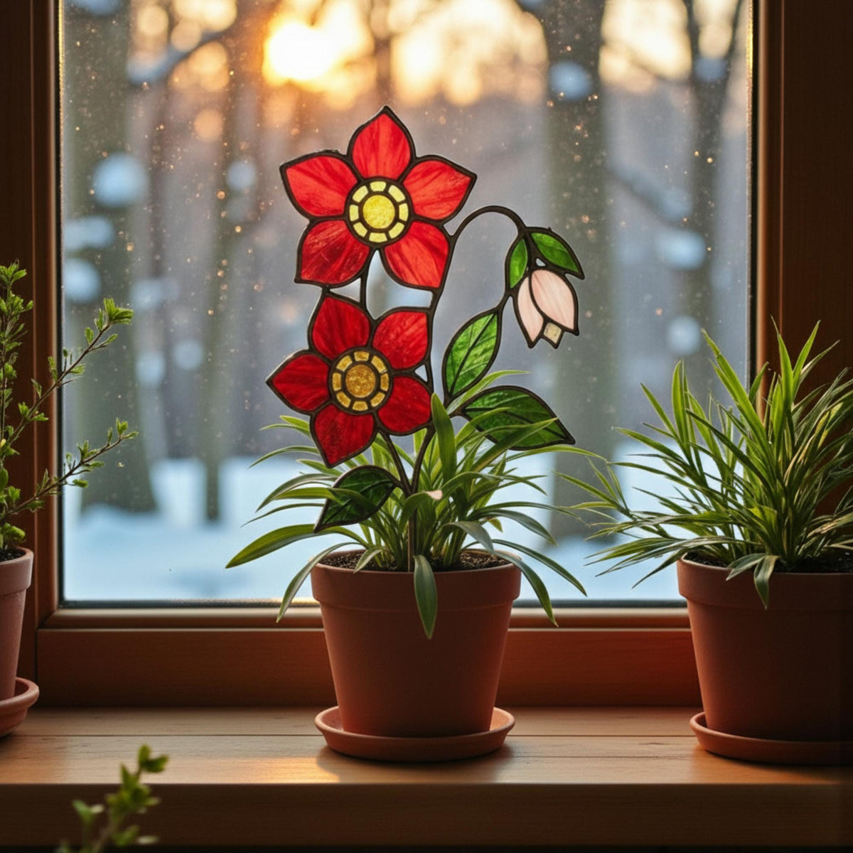 Stained Glass Christmas Rose Hellebore, Winter Flower Suncatcher, Window Hanging Ornament, Potted Plant Stake, Xmas Holiday Decor Gift - Image 19