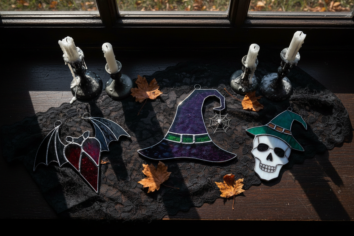 Gothic Halloween Gifts: Handcrafted Stained Glass Suncatchers for the Witchy Home