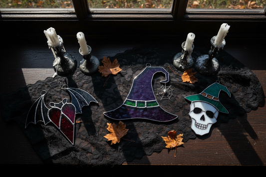 Gothic Halloween Gifts: Handcrafted Stained Glass Suncatchers for the Witchy Home