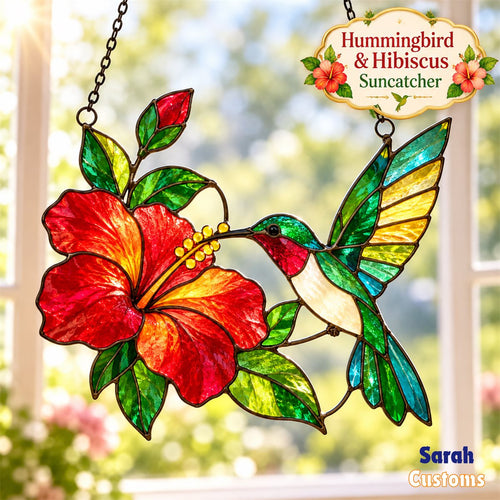 Hummingbird & Hibiscus Stained Glass Suncatcher