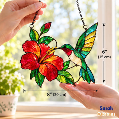 Hummingbird & Hibiscus Stained Glass Suncatcher