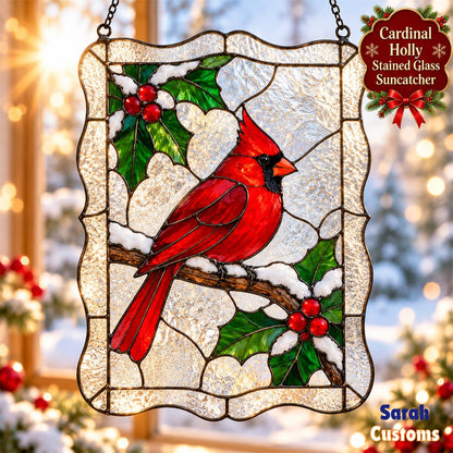 Snowy Cardinal Scalloped Frame Christmas Suncatcher