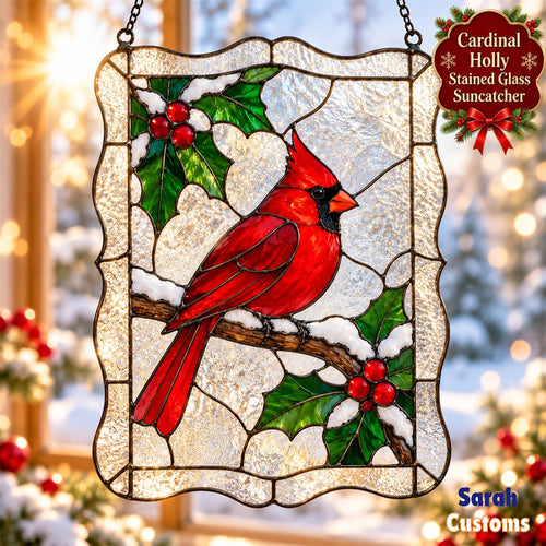 Snowy Cardinal Scalloped Frame Christmas Suncatcher