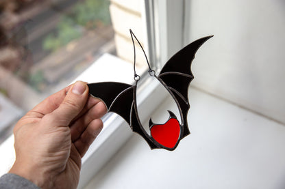 Valentine stained glass heart suncatcher Halloween gift goth home decor Stained glass bat honeymoon gifts Halloween decor - Image 6