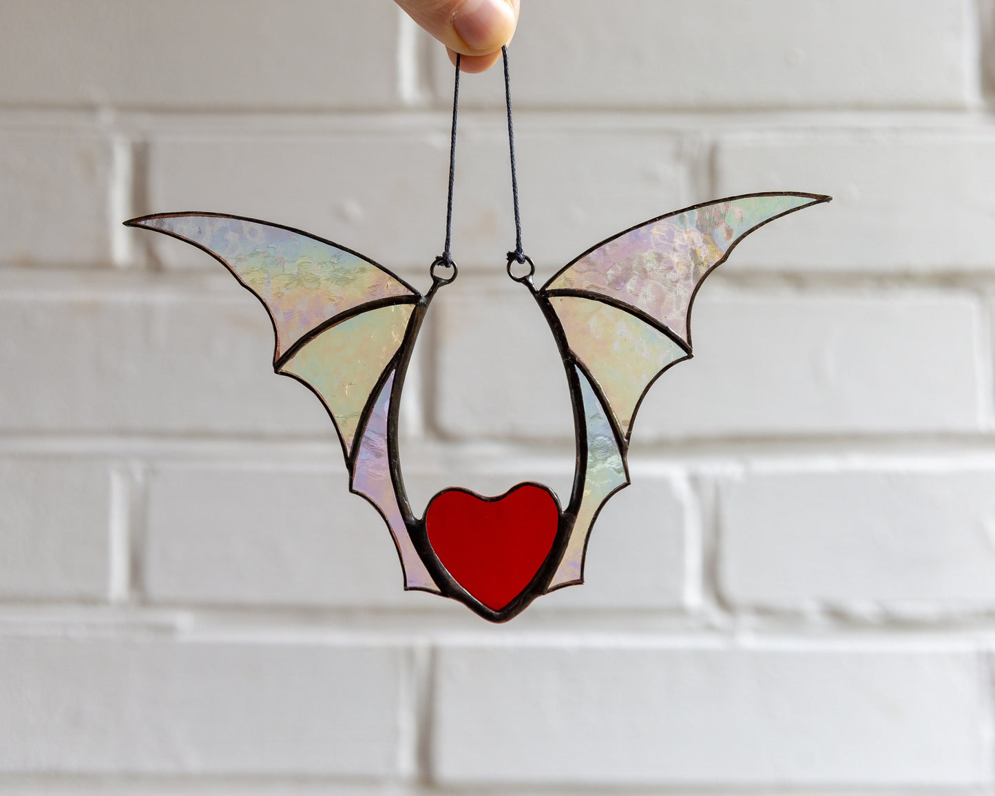 Valentine stained glass heart suncatcher Halloween gift goth home decor Stained glass bat honeymoon gifts Halloween decor - Image 3