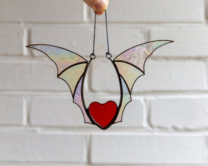Valentine stained glass heart suncatcher Halloween gift goth home decor Stained glass bat honeymoon gifts Halloween decor - Image 3