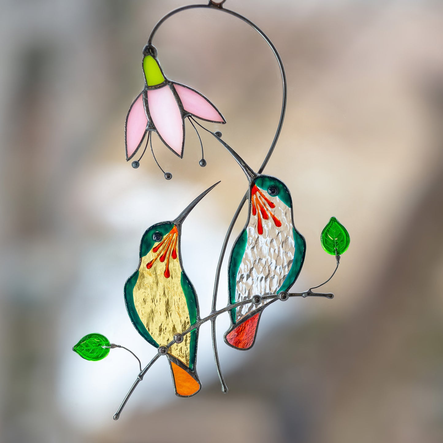Hummingbird stained glass bird suncatcher Unique gift for mom Custom stained glass window hangings Hummingbird suncatcher - Image 9