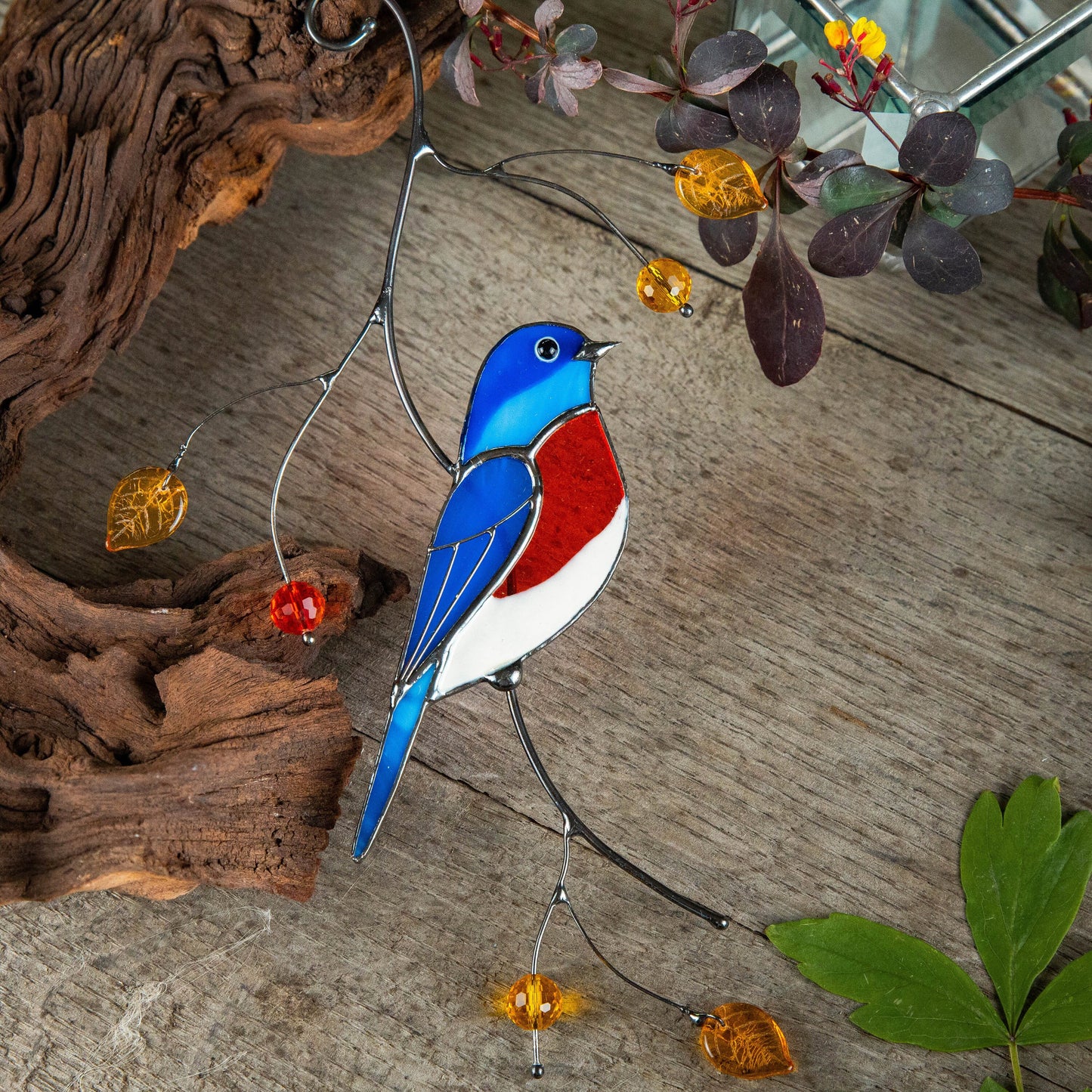 Bluebird stained glass window hangings Unique gift for mom Stained glass bird ornament Bird wall art - Image 15