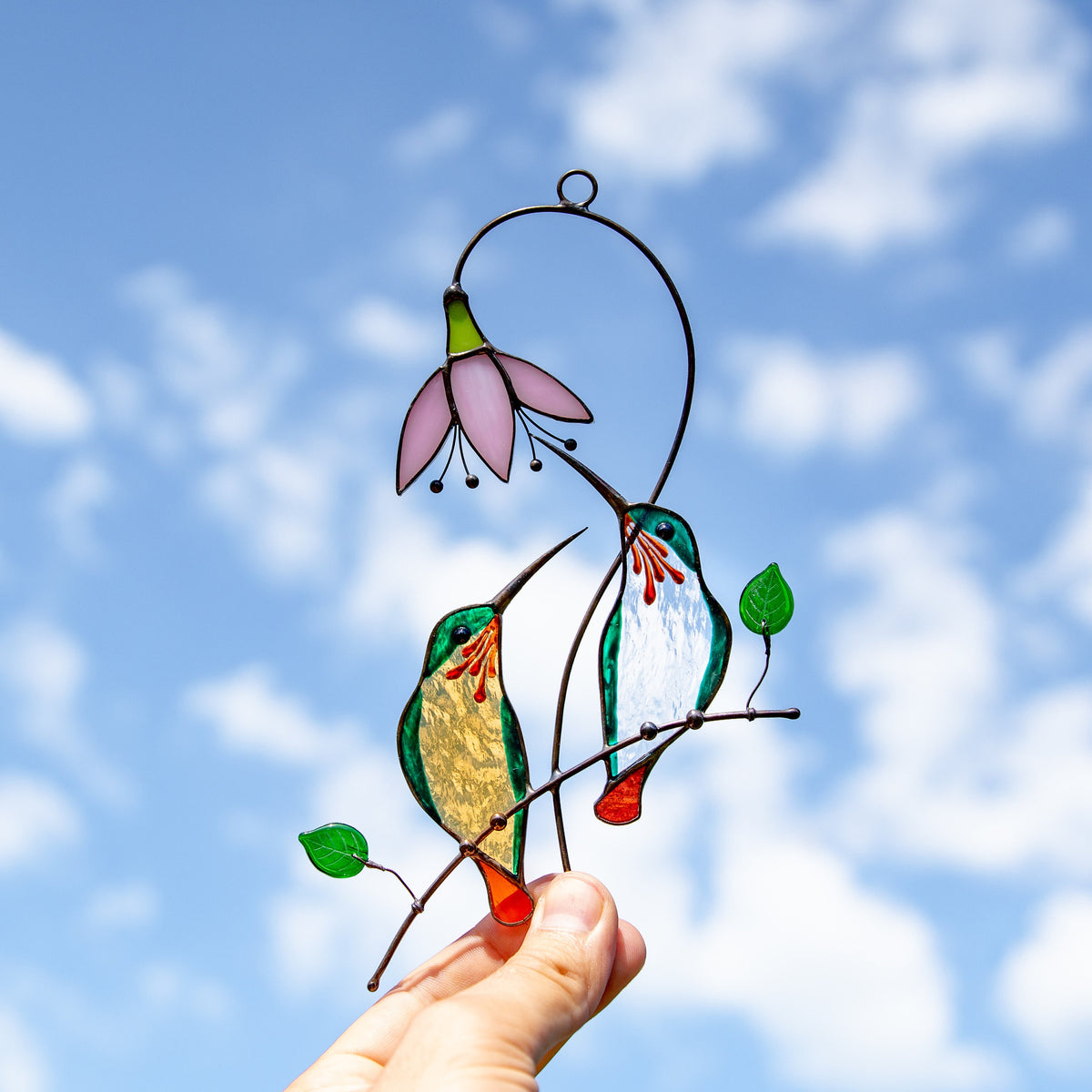 Hummingbird stained glass bird suncatcher Unique gift for mom Custom stained glass window hangings Hummingbird suncatcher - Image 12