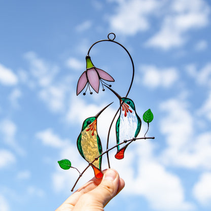 Hummingbird stained glass bird suncatcher Unique gift for mom Custom stained glass window hangings Hummingbird suncatcher - Image 12