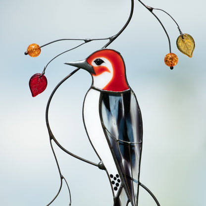 Woodpecker stained glass window hangings Godfather gift Stained glass fairy garden decoration Bird lover gifts - Image 7