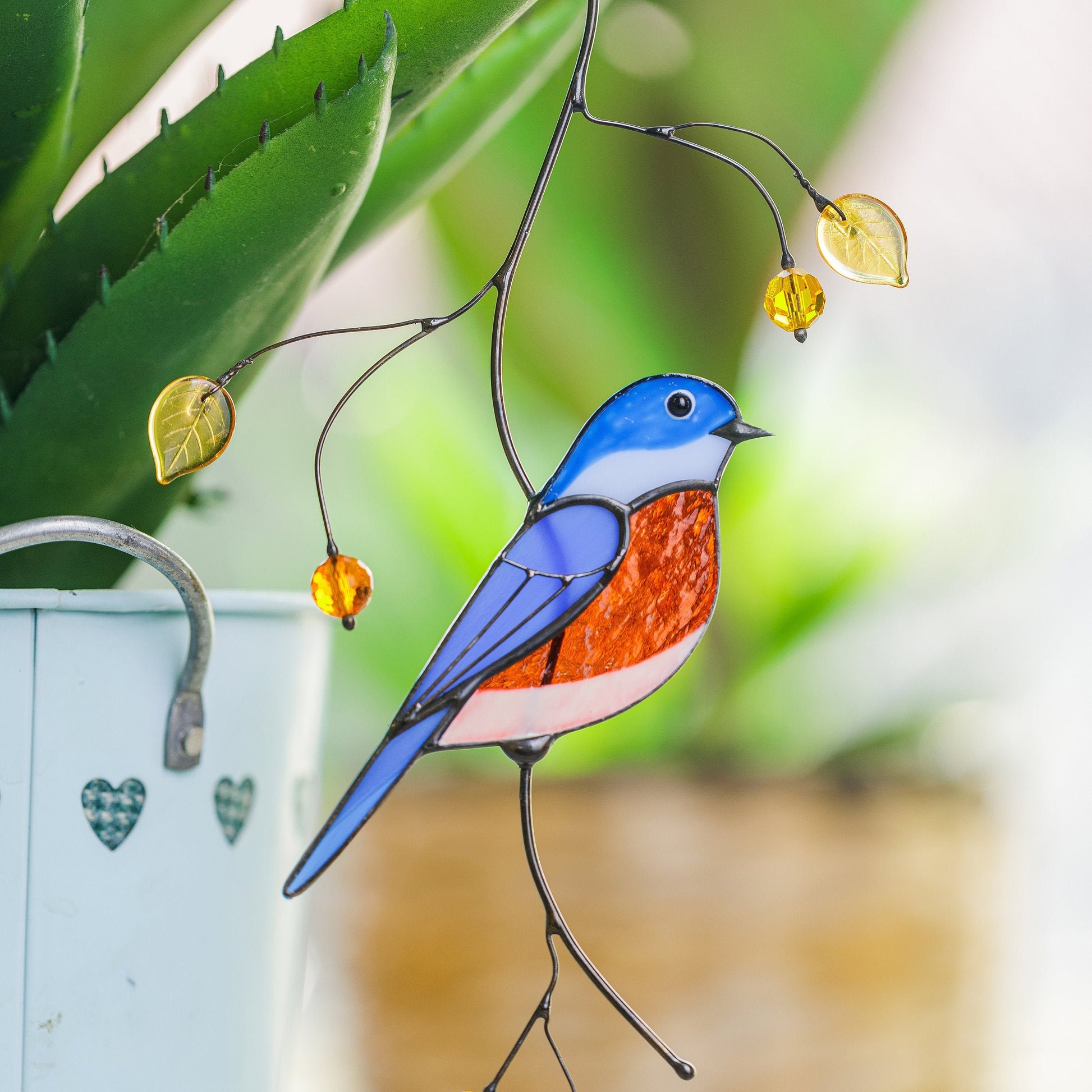 Bluebird stained glass suncatcher Mother in law gifts Bird wall art stained glass window hangings New home gift Garden decoration - Image 12