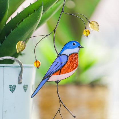 Bluebird stained glass window hangings Unique gift for mom Stained glass bird ornament Bird wall art - Image 18