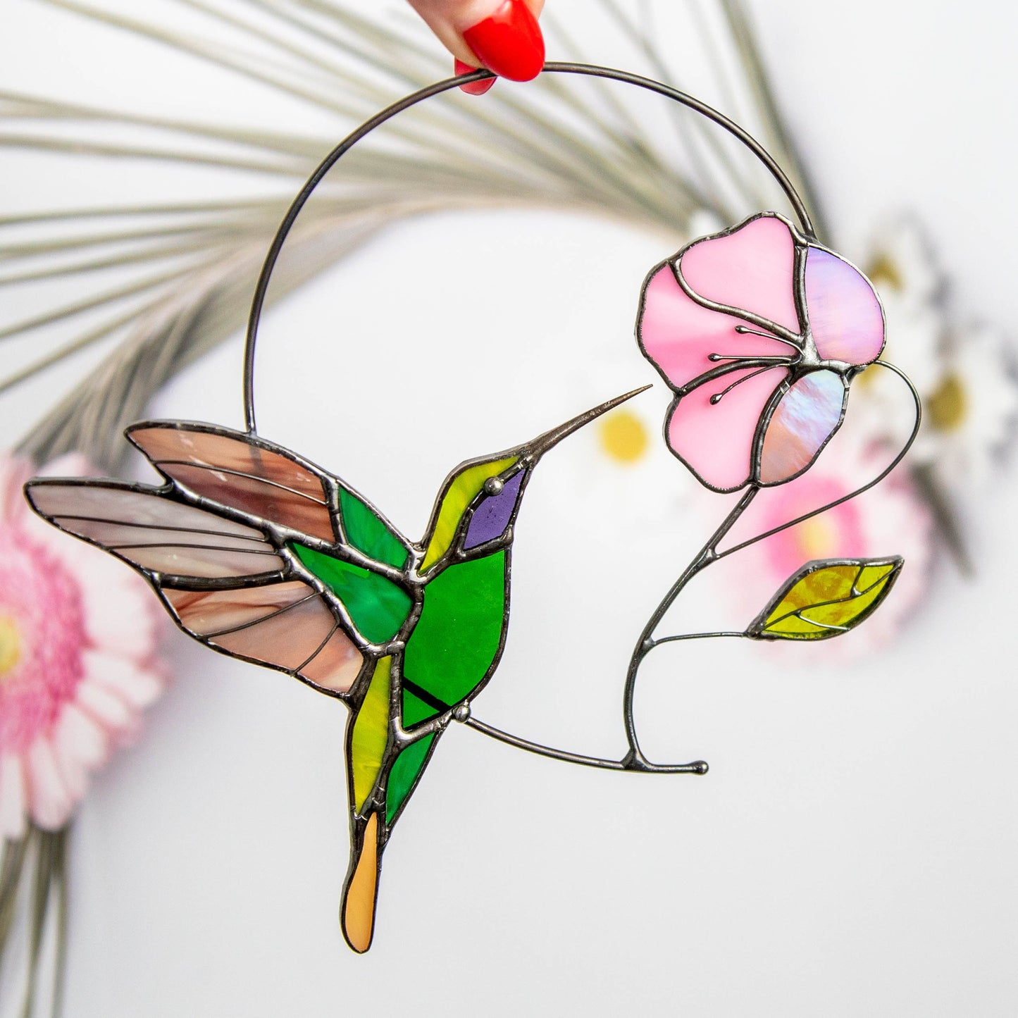 Hummingbird suncatcher Godmother gifts Hummingbird stained glass window hangings Fairy garden accessories Daughter in law gift - Image 12