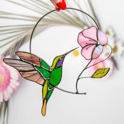 Hummingbird suncatcher Godmother gifts Hummingbird stained glass window hangings Fairy garden accessories Daughter in law gift - Image 12