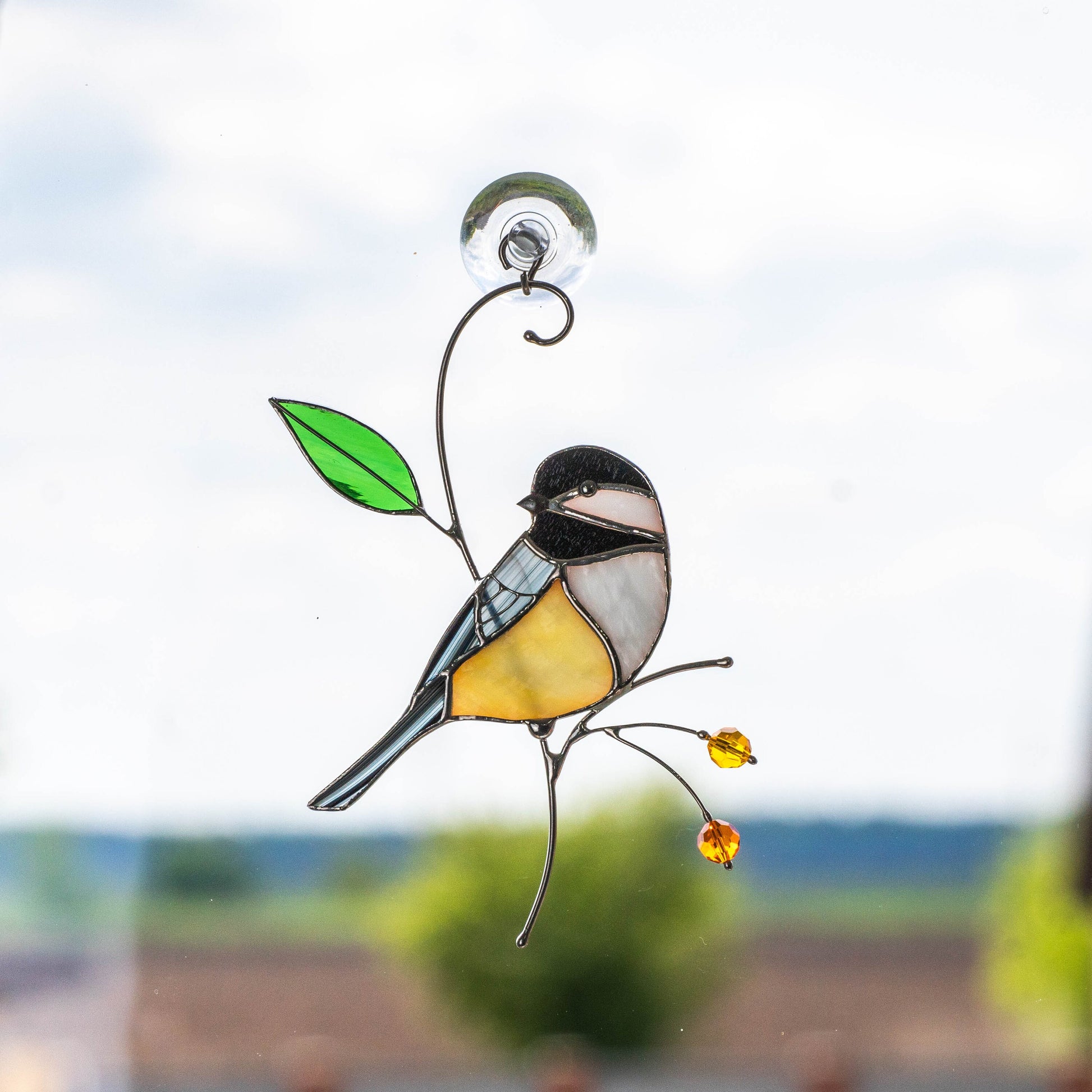 Chickadee stained glass bird suncatcher Unique gift for mom Spring decor window hangings - Image 13