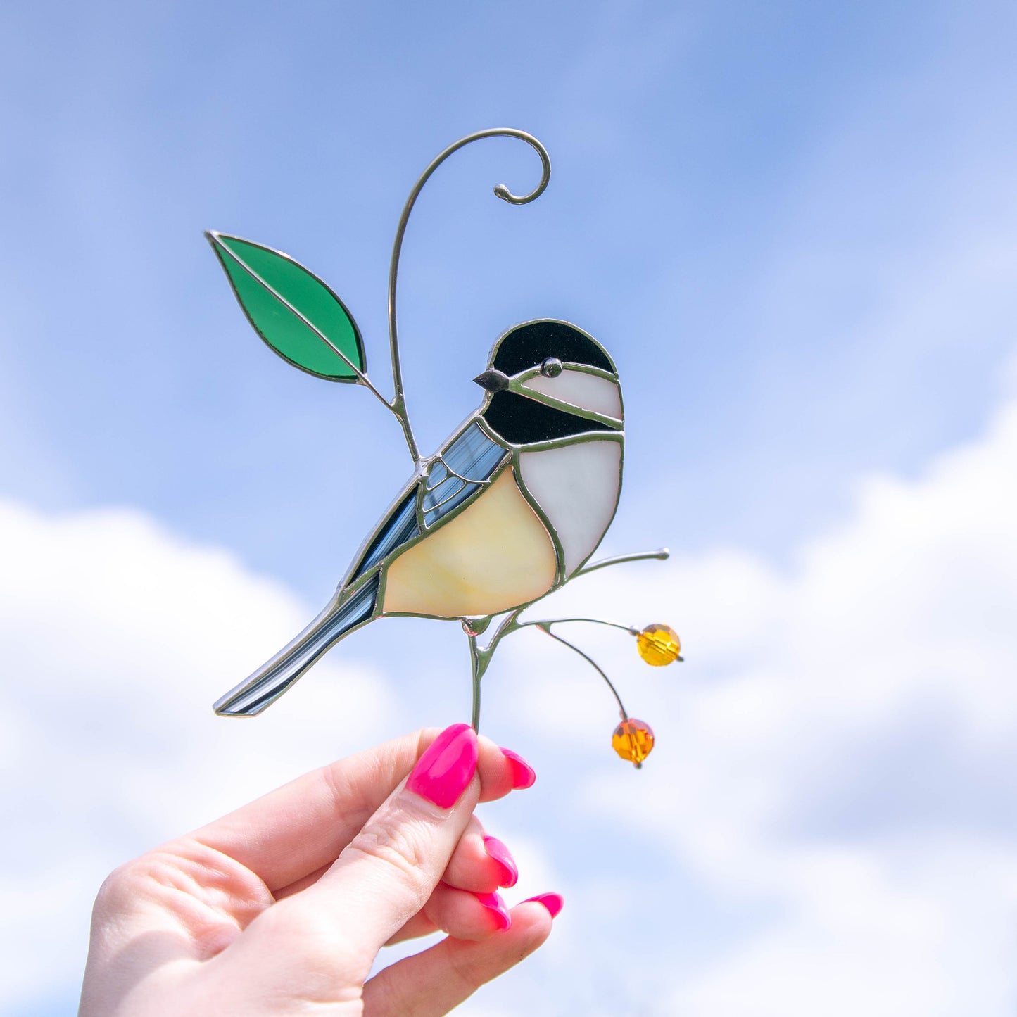 Chickadee stained glass bird suncatcher Unique gift for mom Spring decor window hangings - Image 14