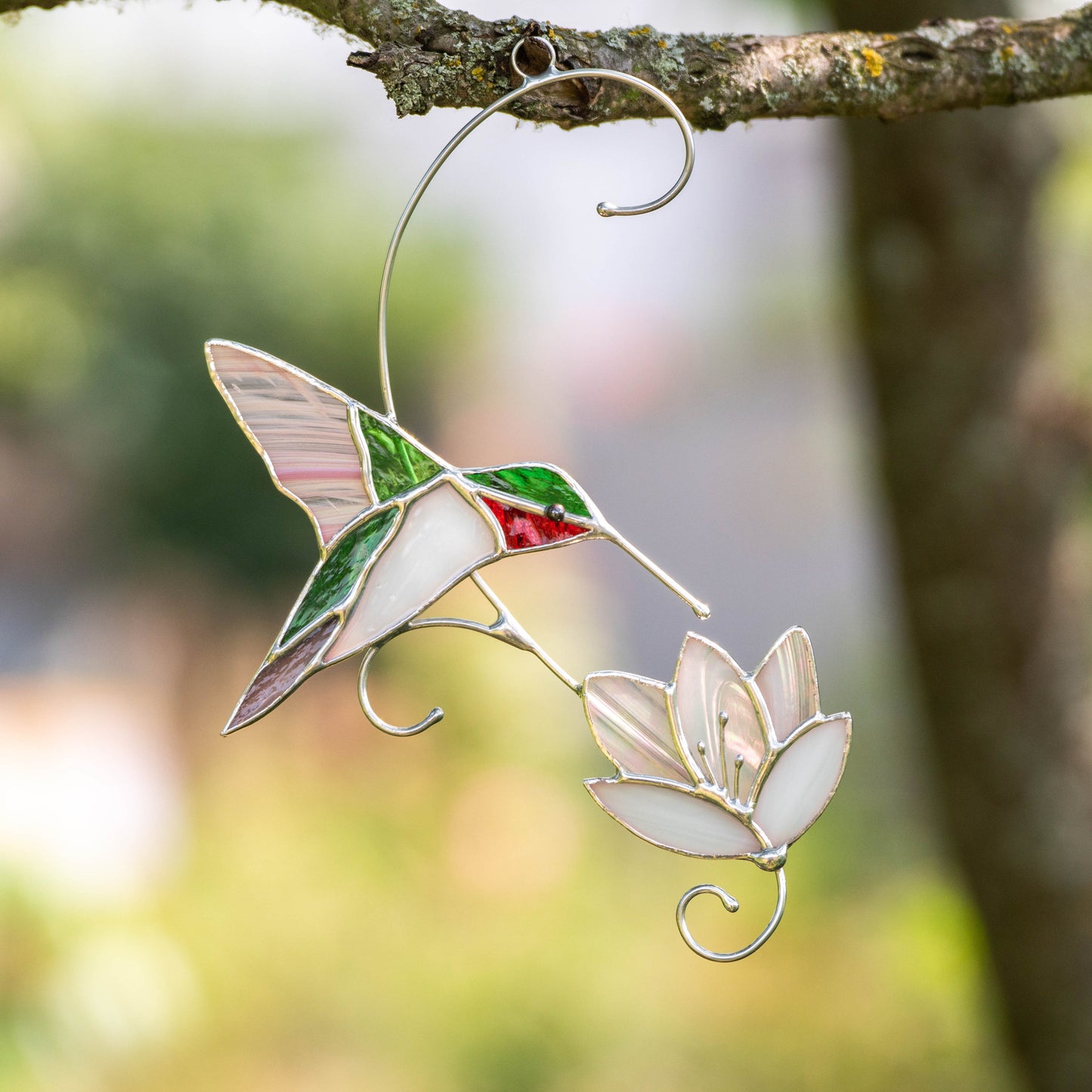 Hummingbird stained glass window hangings Best gift for mom Custom stained glass hummingbird suncatcher Bird stained glass window - Image 9