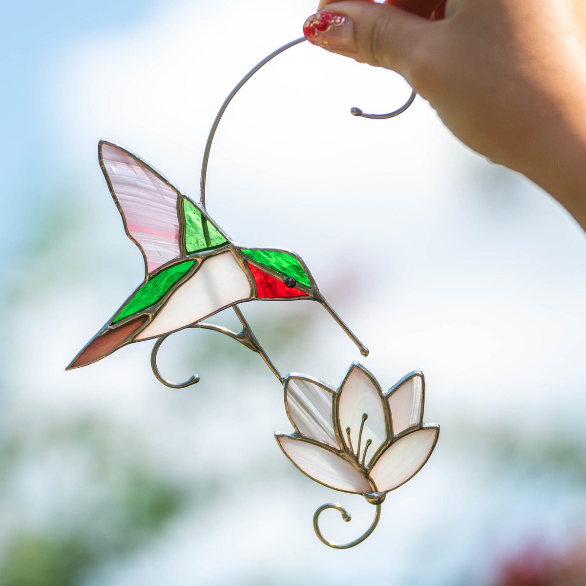 Hummingbird stained glass window hangings Unique gift for mom Custom stained glass bird ornament Flower suncatcher - Image 9