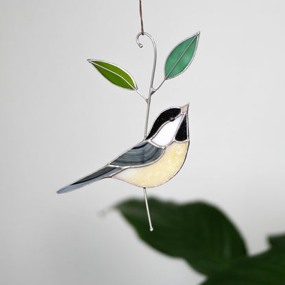 Black capped chickadee stained glass window hangings Grandma gifts Modern stained glass bird suncatcher Original wildlife art - Image 13