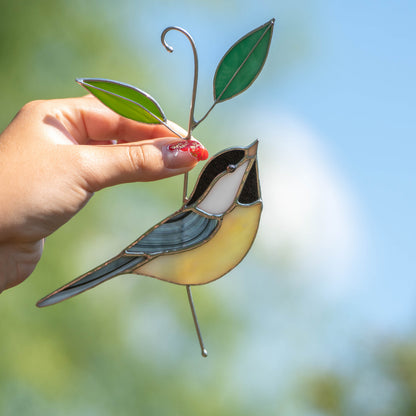 Black capped chickadee stained glass window hangings Grandma gifts Modern stained glass bird suncatcher Original wildlife art - Image 9