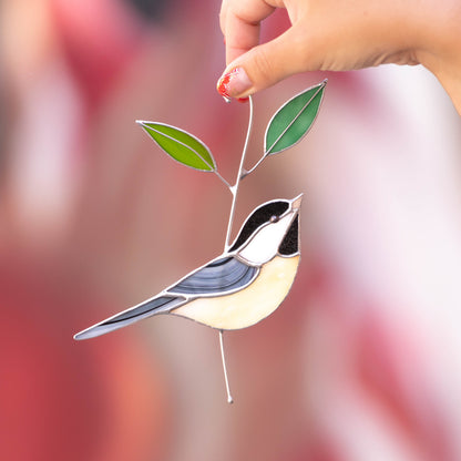 Black capped chickadee stained glass window hangings Grandma gifts Modern stained glass bird suncatcher Original wildlife art - Image 12
