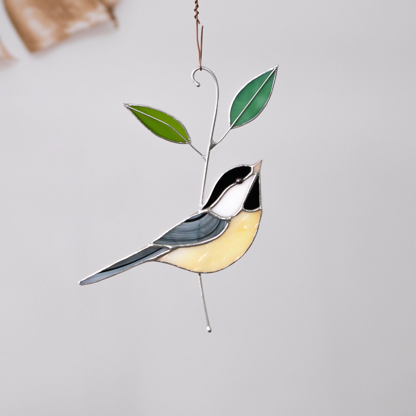 Black capped chickadee stained glass window hangings Grandma gifts Modern stained glass bird suncatcher Original wildlife art - Image 7