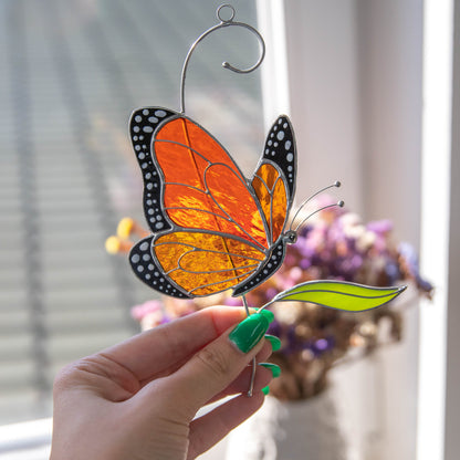 Butterfly stained glass window hanging Grandma gift Custom stained glass butterfly artwork Monarch butterfly wall art Custom suncatcher - Image 11