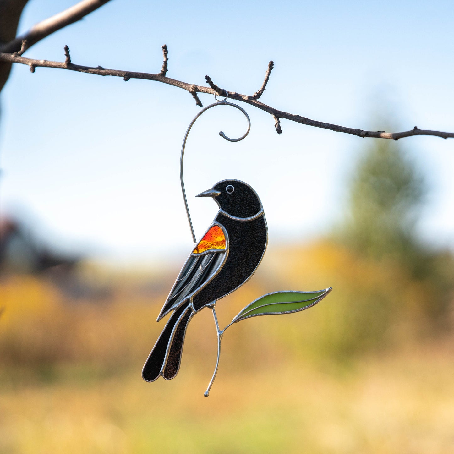 Red winged blackbird stained glass bird suncatcher Grandma gifts Custom stained glass art - Image 6
