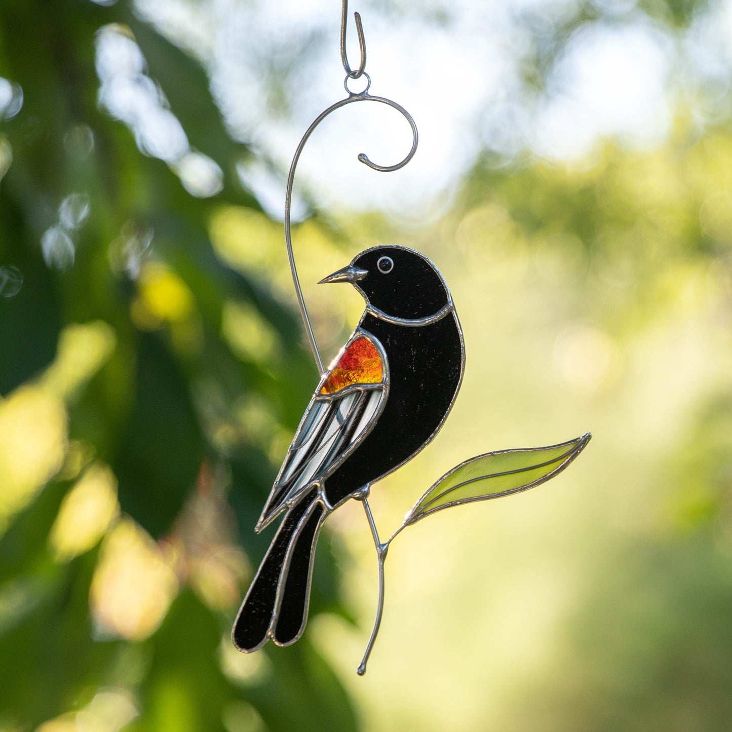 Red winged blackbird stained glass bird suncatcher Grandma gifts Custom stained glass art - Image 9