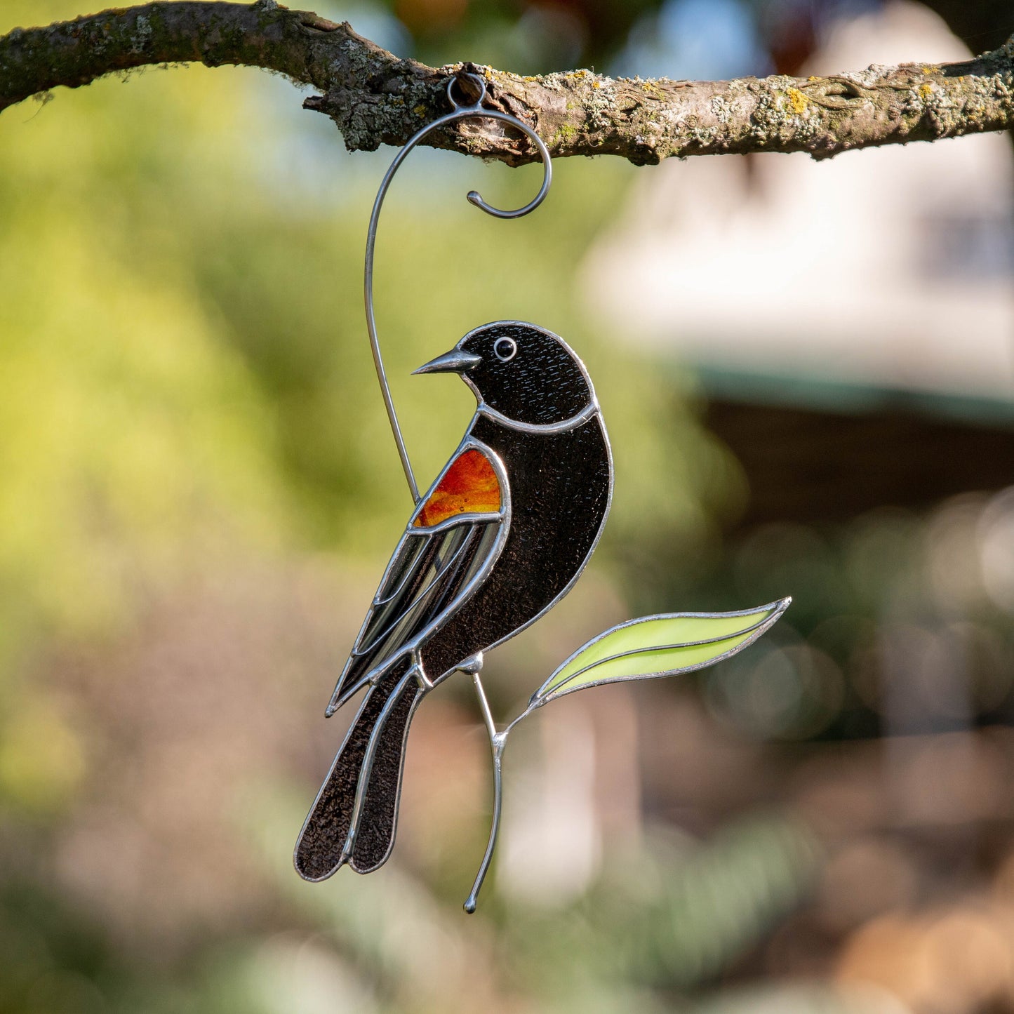Red winged blackbird stained glass bird suncatcher Grandma gifts Custom stained glass art - Image 7
