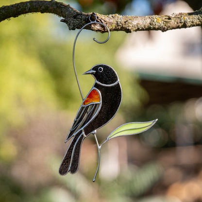 Red winged blackbird stained glass bird suncatcher Grandma gifts Custom stained glass art - Image 7