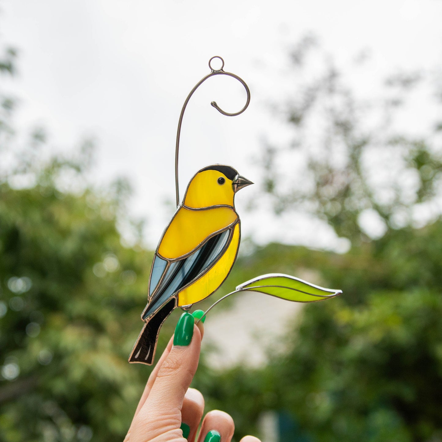 Goldfinch stained glass window hangings Bird lover gifts Custom stained glass bird art - Image 3