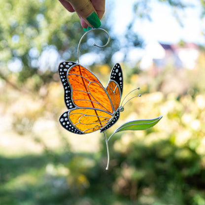 Butterfly stained glass window hanging Grandma gift Custom stained glass butterfly artwork Monarch butterfly wall art Custom suncatcher - Image 15