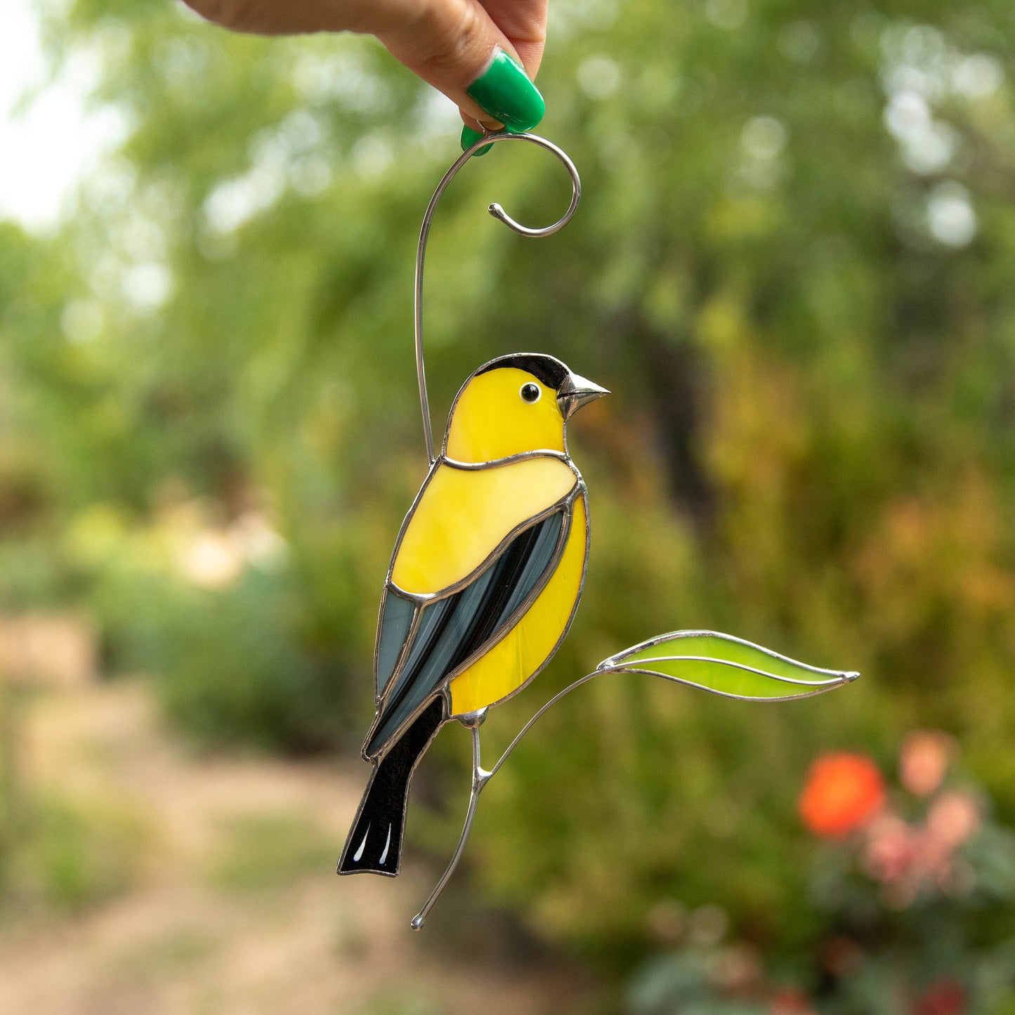 Goldfinch stained glass window hangings Bird lover gifts Custom stained glass bird art - Image 11