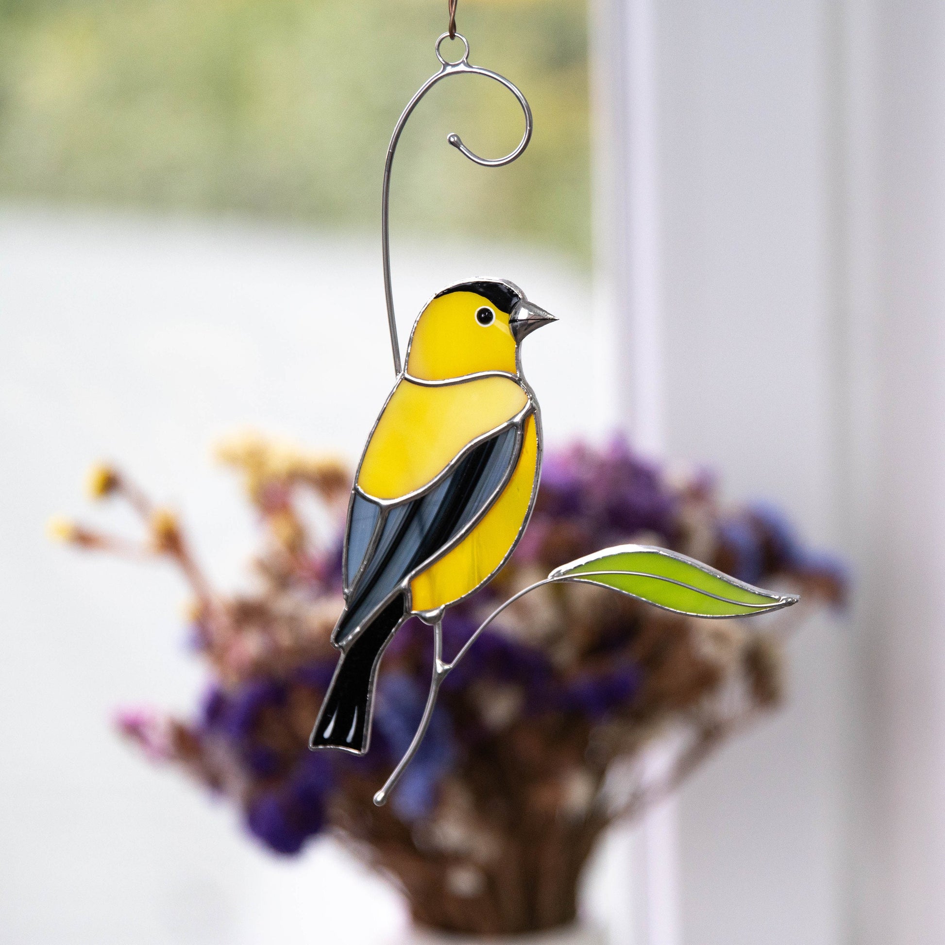 Goldfinch stained glass window hangings Bird lover gifts Custom stained glass bird art - Image 14