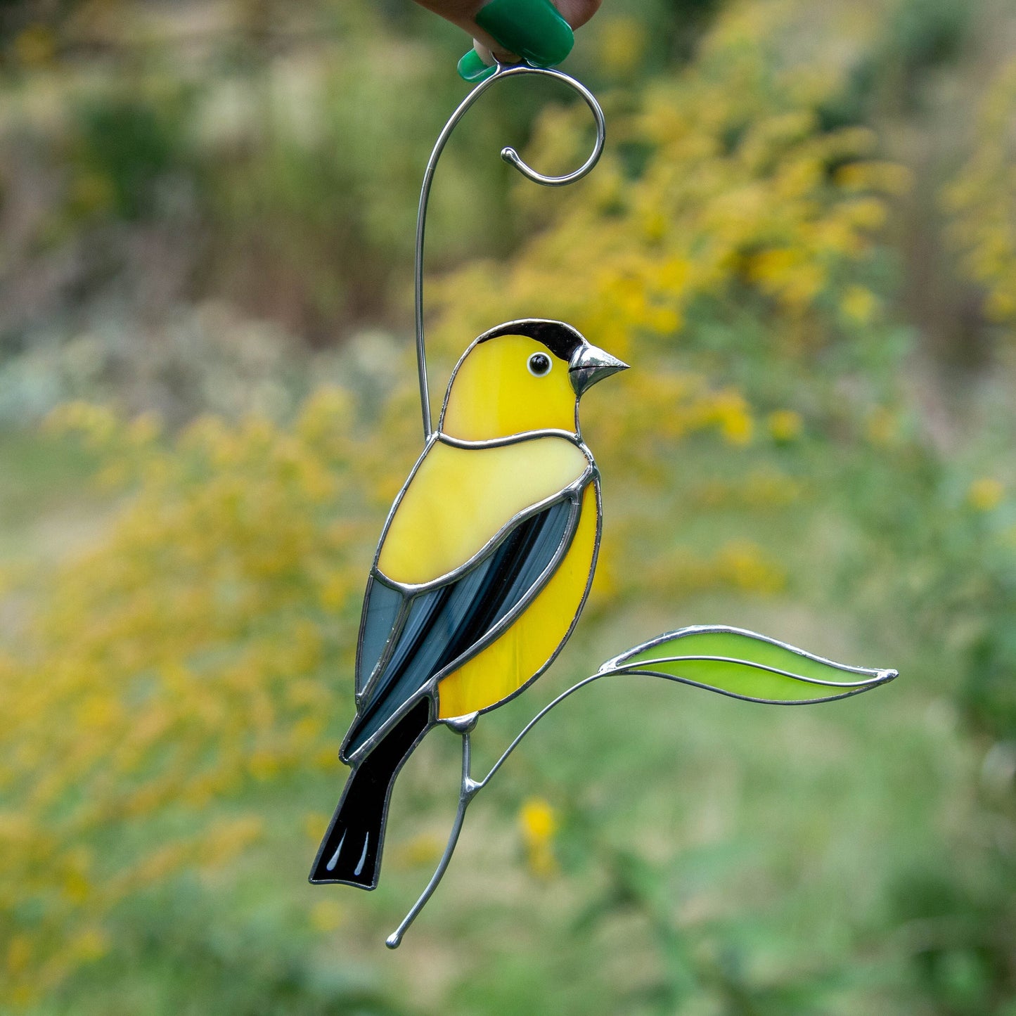 Goldfinch stained glass window hangings Bird lover gifts Custom stained glass bird art - Image 8