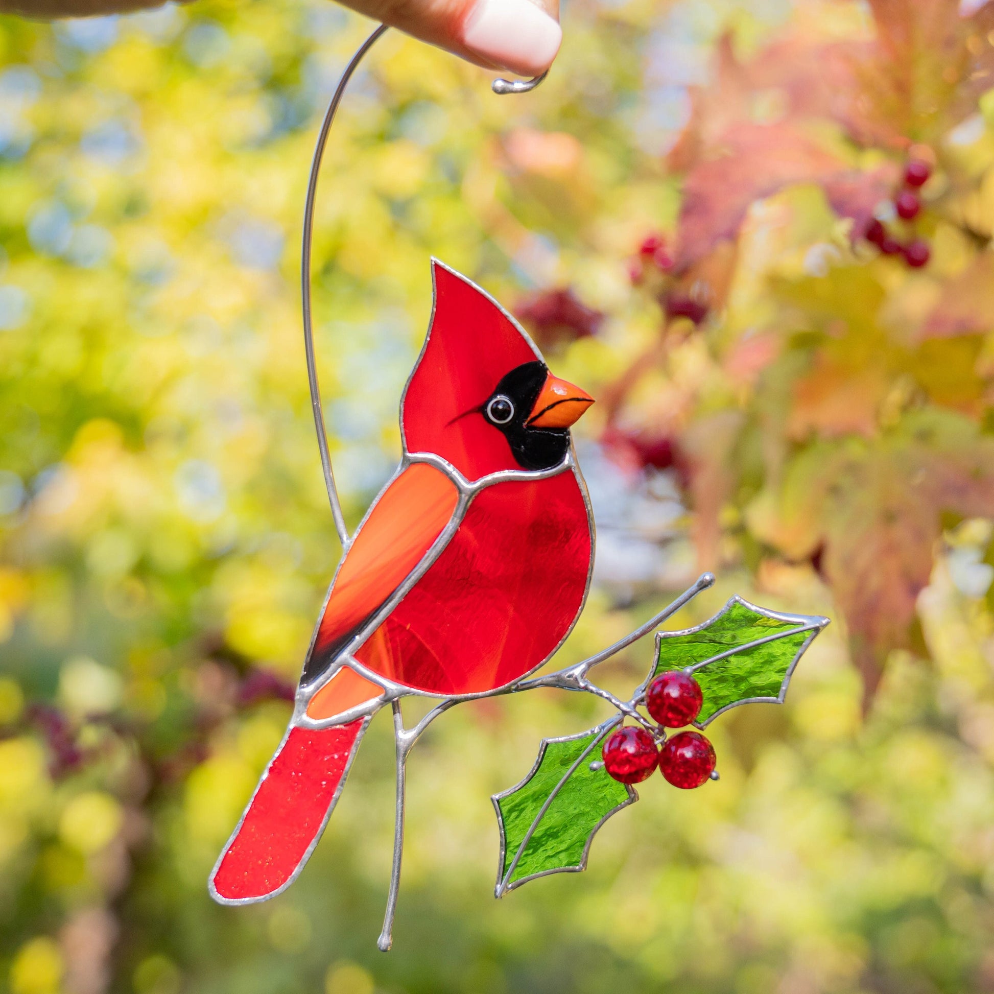 Cardinal stained glass bird Godfather gift Cardinal ornament stained glass suncatcher Bird lover gifts stained glass window hangings - Image 12