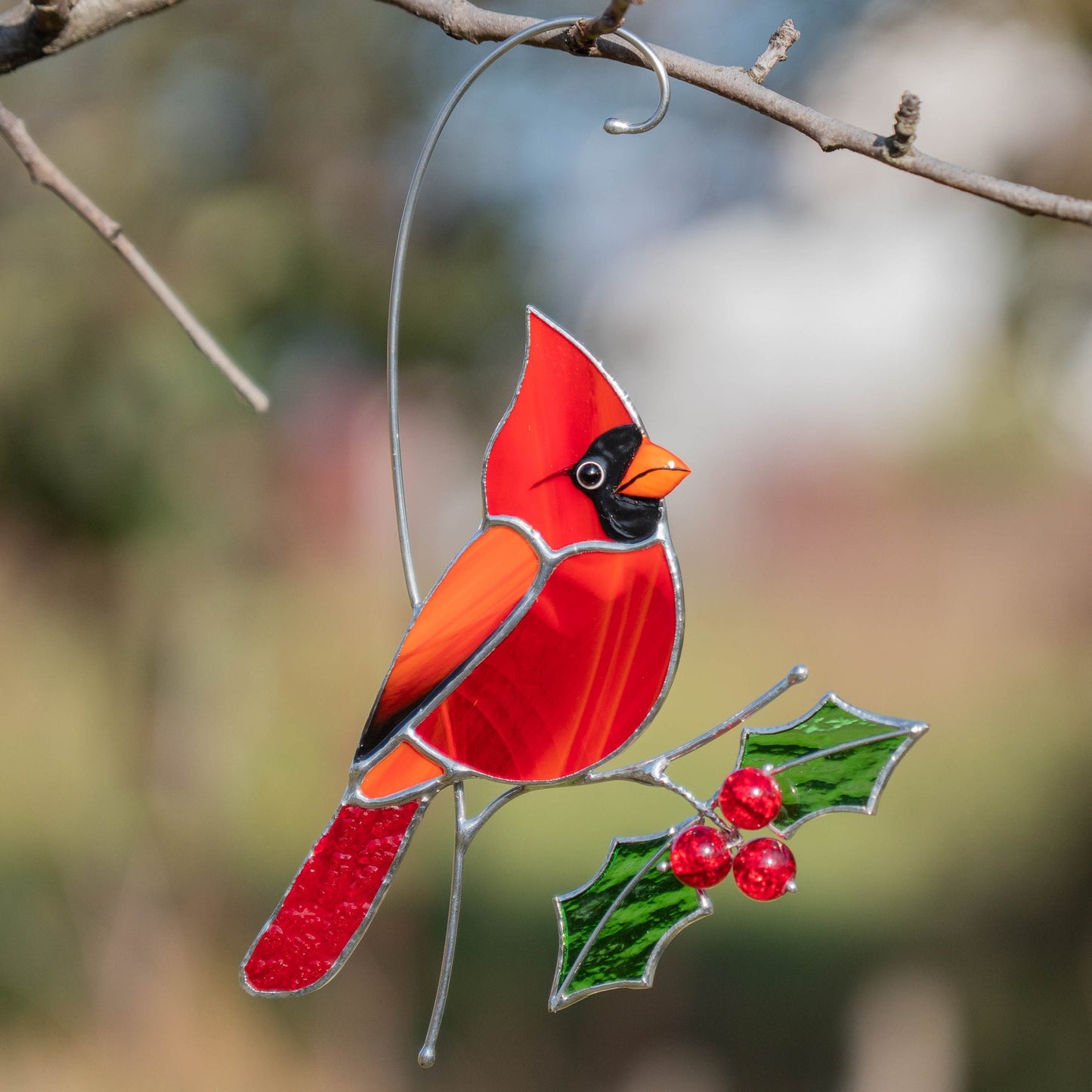 Cardinal stained glass bird Godfather gift Cardinal ornament stained glass suncatcher Bird lover gifts stained glass window hangings - Image 6