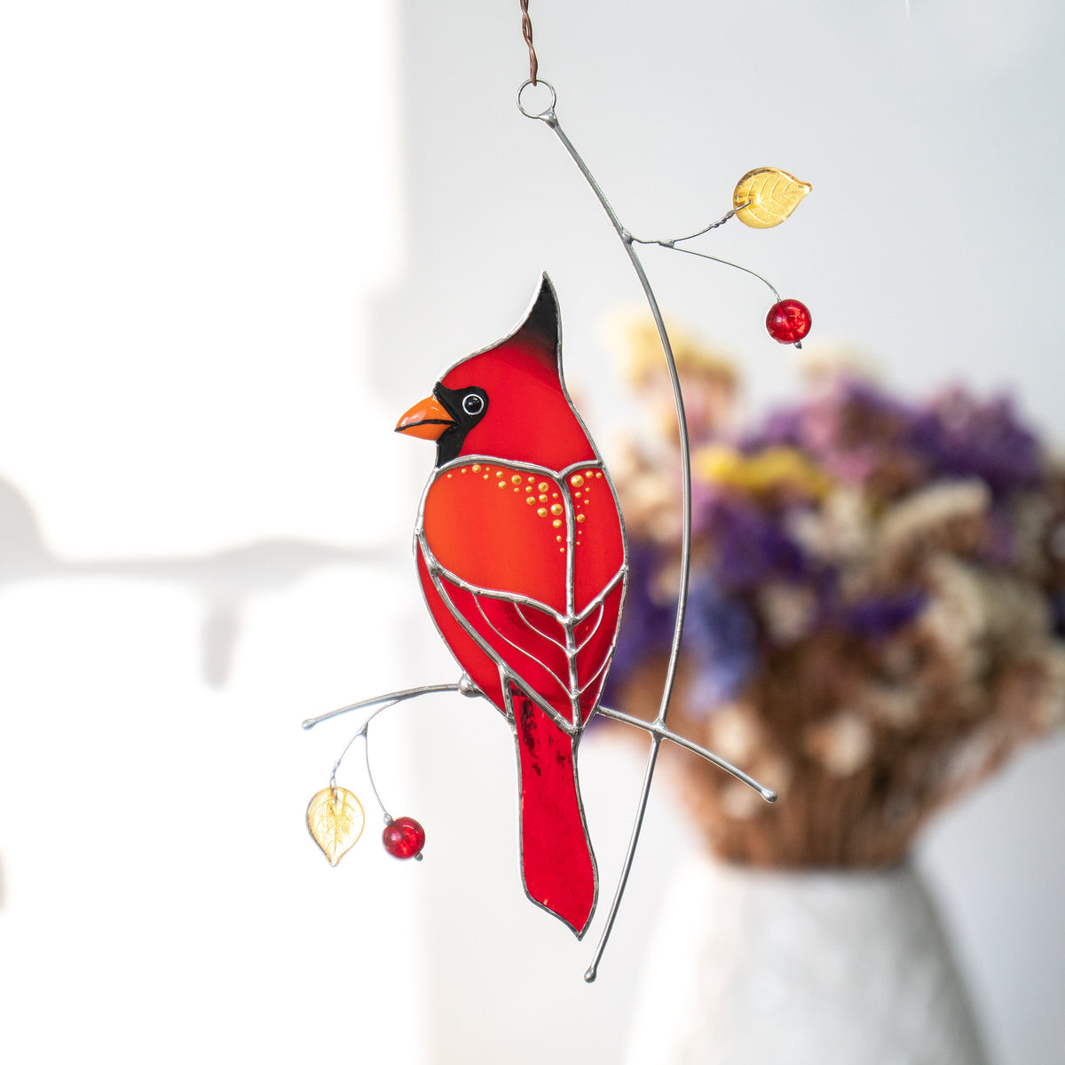 Cardinal stained glass memorial suncatcher Godfather gift Cardinal gifts stained glass window hangings Outdoor garden art - Image 14