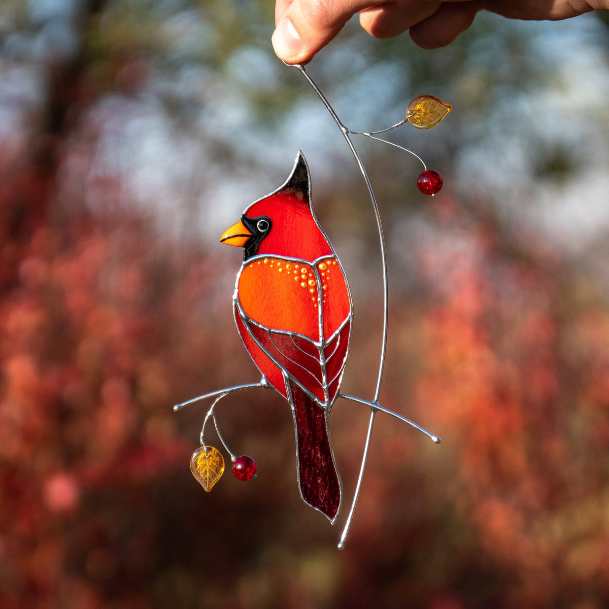 Cardinal stained glass memorial suncatcher Godfather gift Cardinal gifts stained glass window hangings Outdoor garden art - Image 15