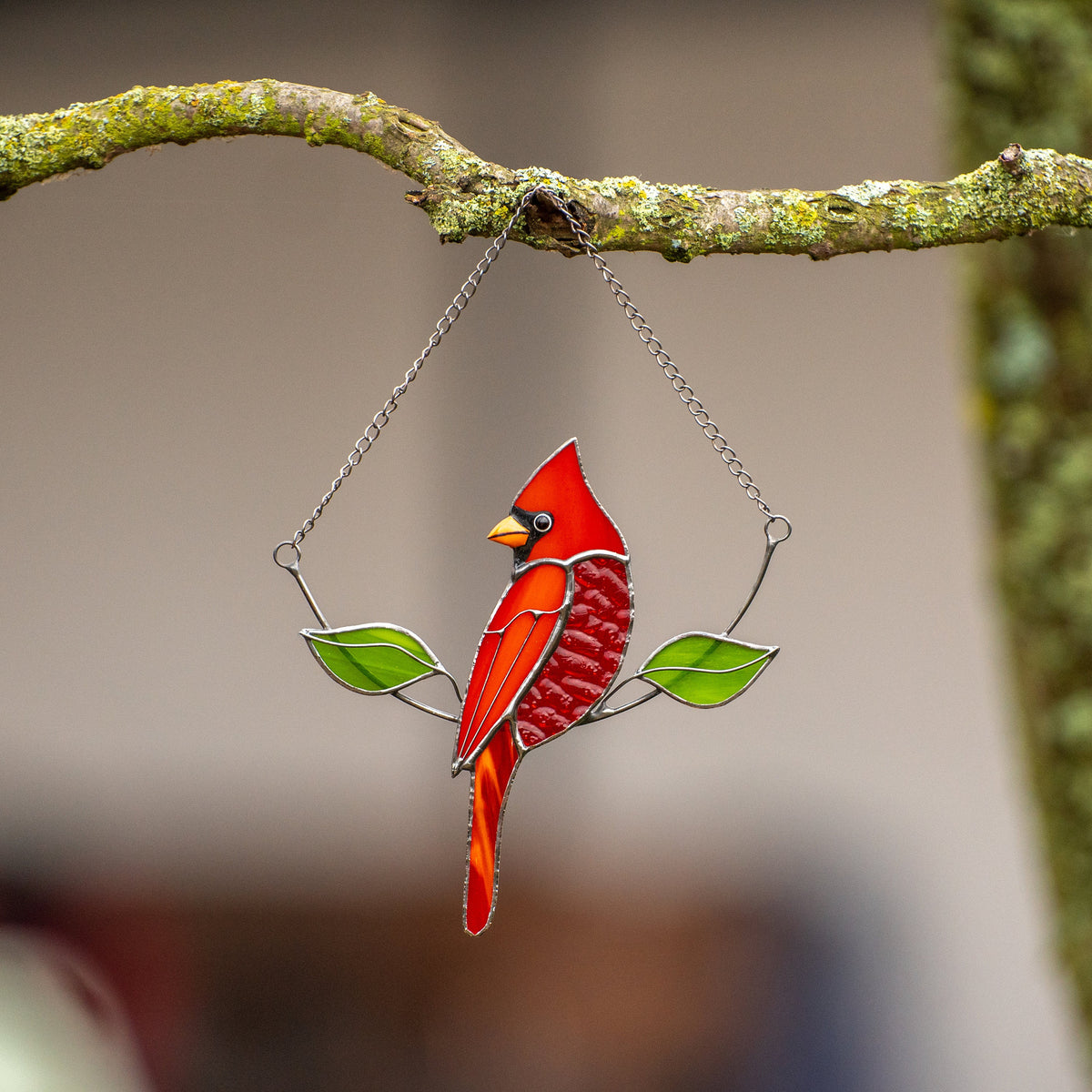 Stained glass cardinal bird Gift for dad Custom stained glass cardinal memorial ornament Stained glass window hangings Garden decoration - Image 11